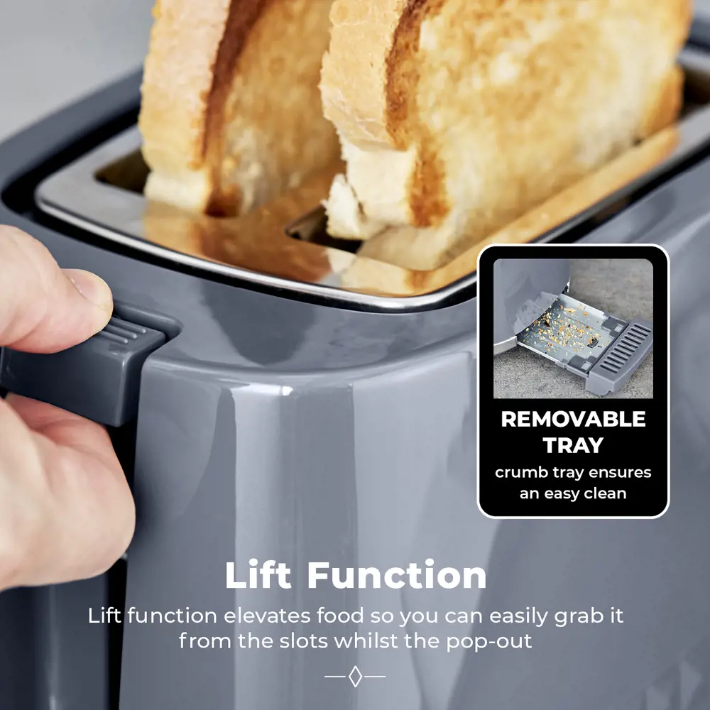 Tower Solitaire Grey 2 Slice Toaster
